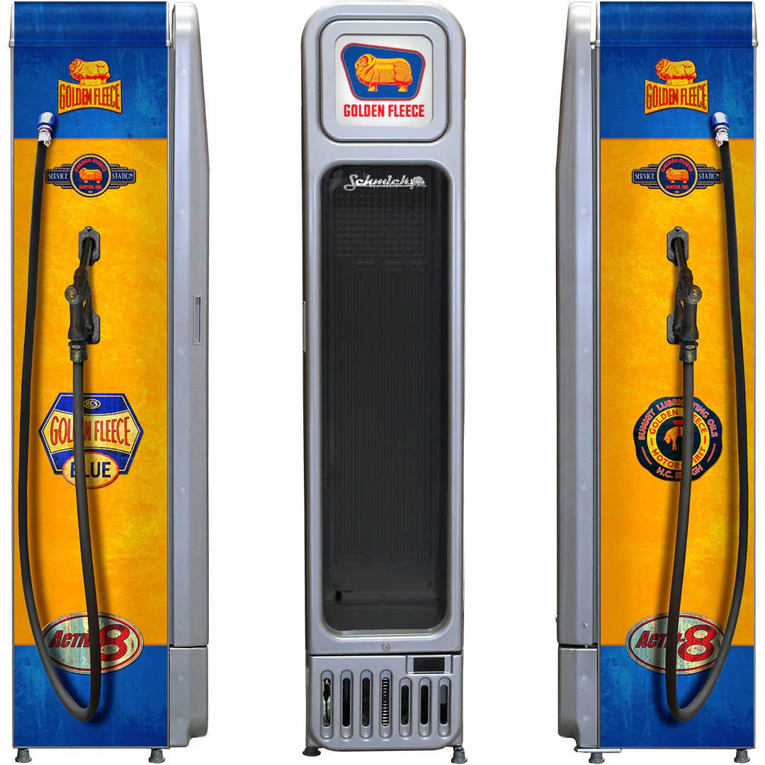 Golden Fleece Fuel Pump Skinny Glass Door Upright Cool Retro Bar Fridge - Model SK135L-FP-FLEECE 