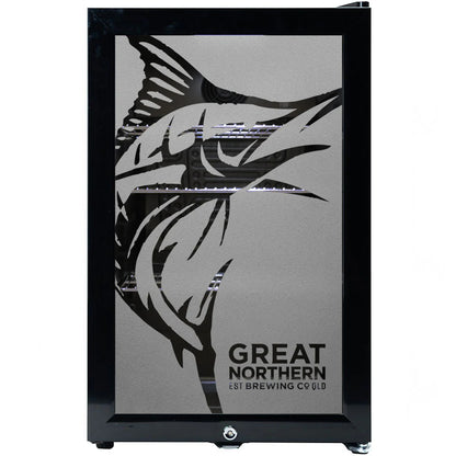Great Northern Super Crisp Branded Glass Door Bar Fridge With Cool Frosted Door Logo