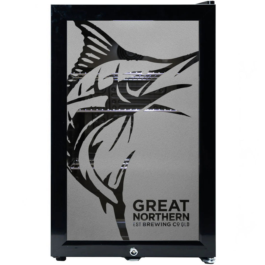 Great Northern Super Crisp Branded Glass Door Bar Fridge With Cool Frosted Door Logo