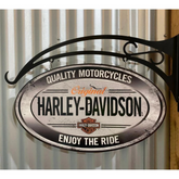 Harley Davidson Silver Oval Design Hanging Sign