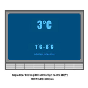 Heated Glass 3-Door Under Bench Beverage Fridge 5-Year Warranty (+$399)