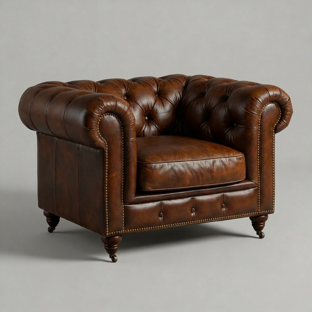Winston Classic Vintage Leather Chesterfield lounge chair – Camel Brown