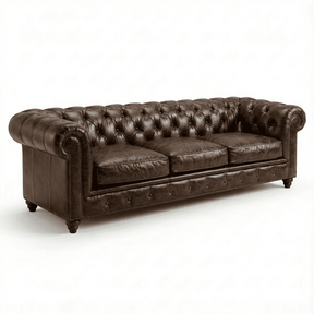 Winston Three Seat Classic Vintage Leather Chesterfield Lounge – Cigar Brown