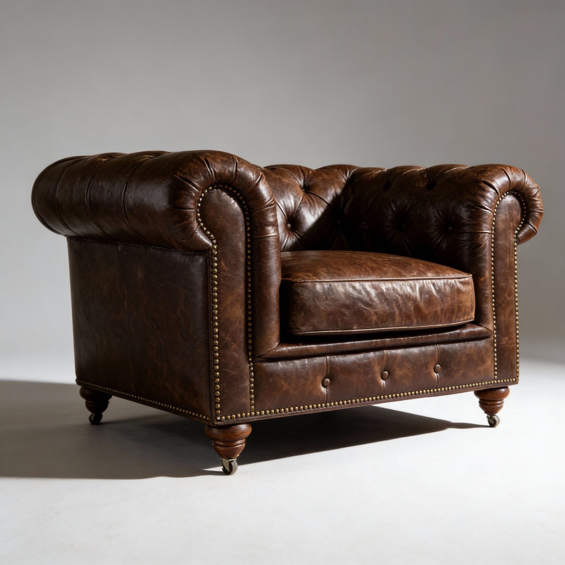 Winston Classic Vintage Leather Chesterfield lounge chair – Cigar Brown
