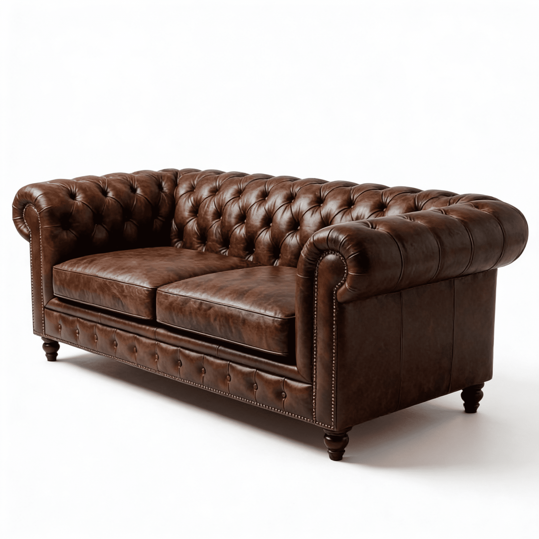 Winston Two Seat Classic Vintage Leather Chesterfield Lounge – Camel Brown