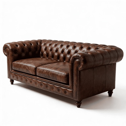 Winston Two Seat Classic Vintage Leather Chesterfield Lounge – Camel Brown