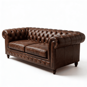 Winston Two Seat Classic Vintage Leather Chesterfield Lounge – Camel Brown
