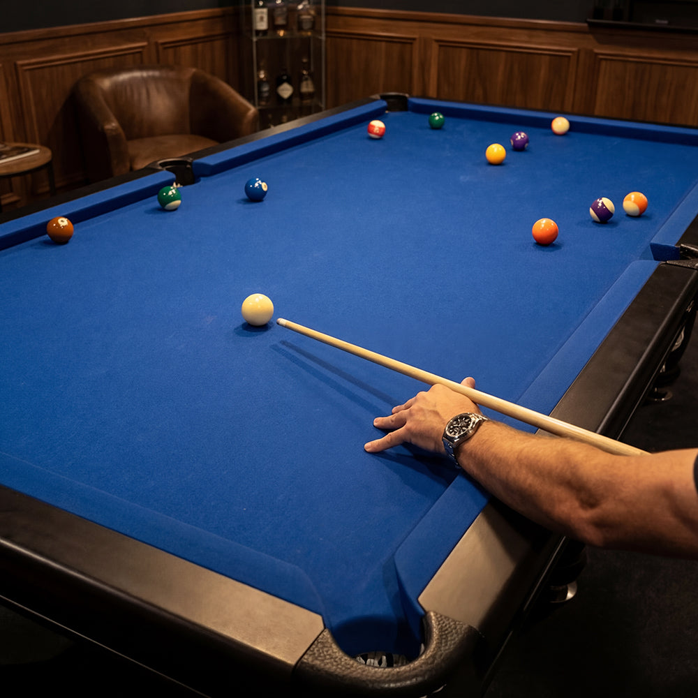 Solid Oak 7ft Slate Pool Table - Black Frame/Blue Felt