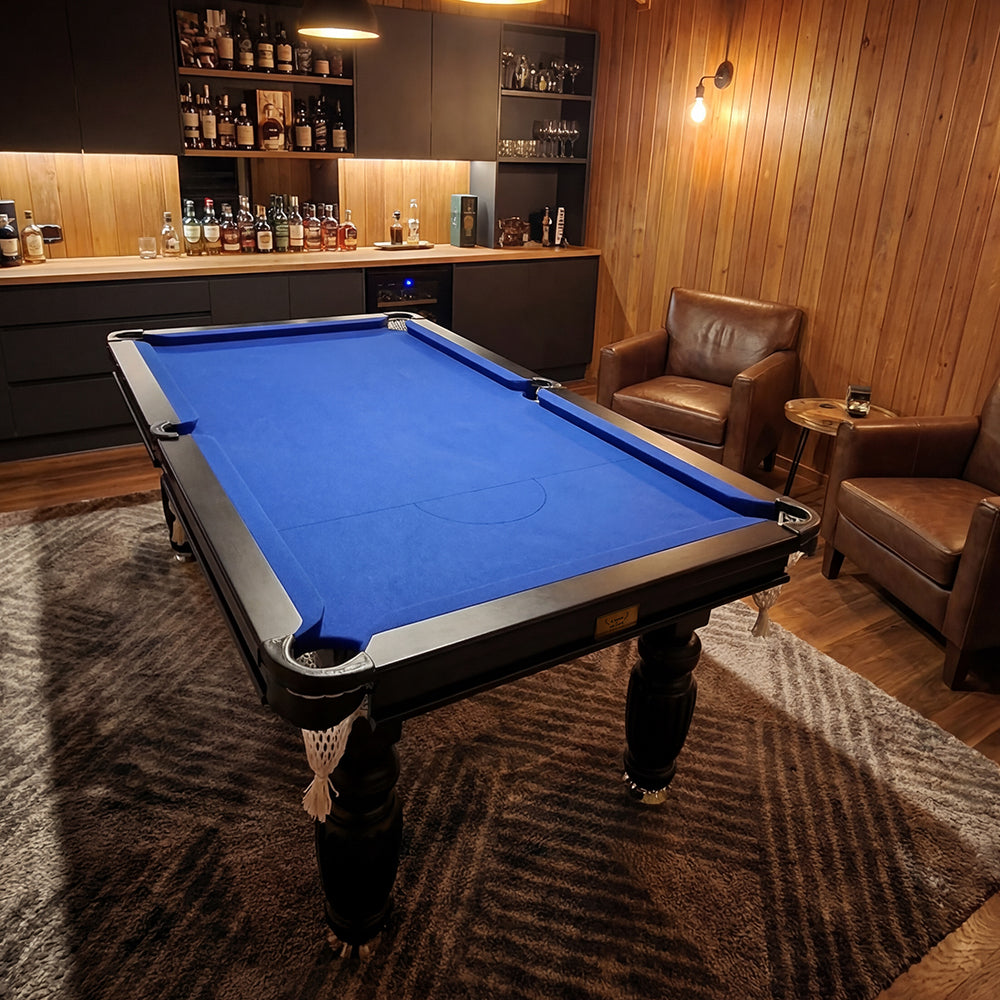 Solid Oak 7ft Slate Pool Table - Black Frame/Blue Felt