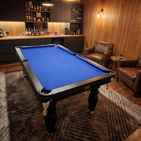 Solid Oak 7ft Slate Pool Table - Black Frame/Blue Felt [SHIPS IN 1 WEEK]