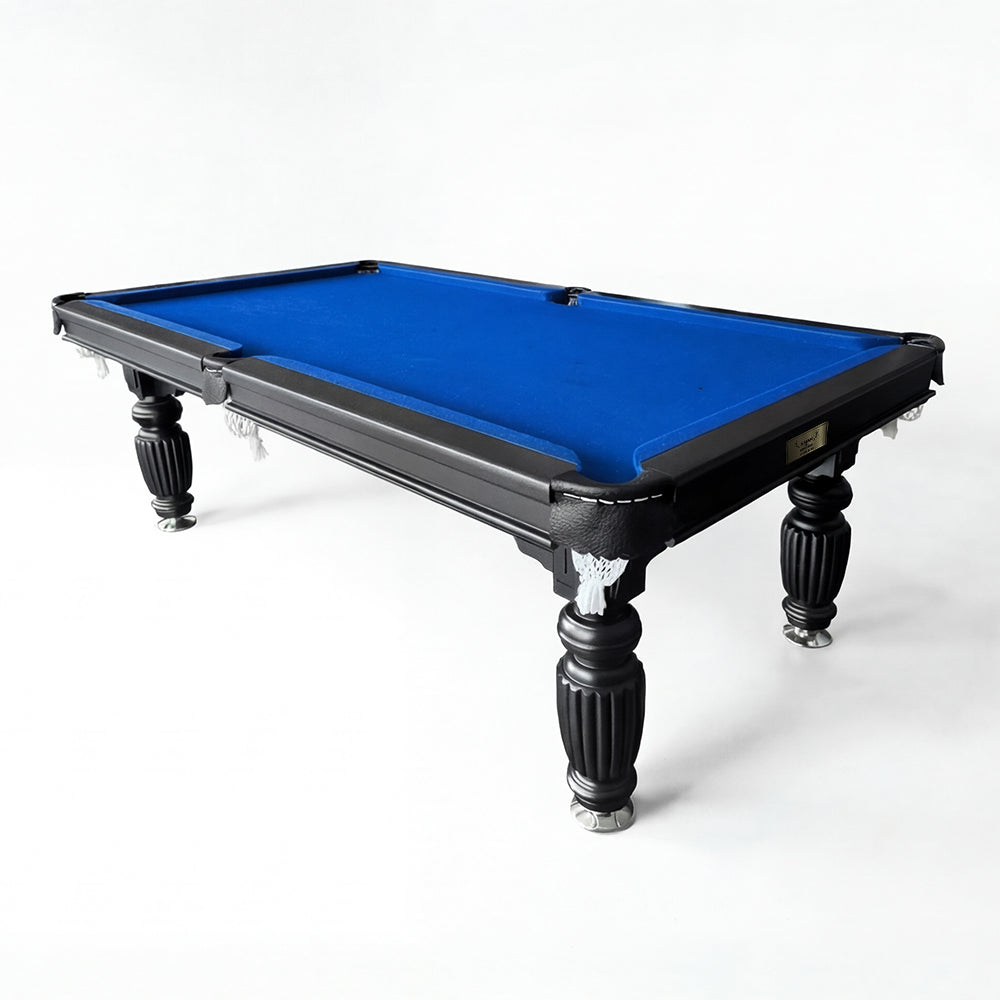 Solid Oak 7ft Slate Pool Table - Black Frame/Blue Felt