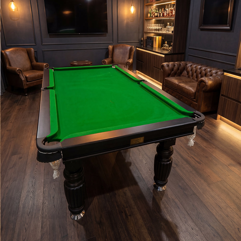 Solid Oak 8ft Slate Pool Table - Black Frame/Green Felt