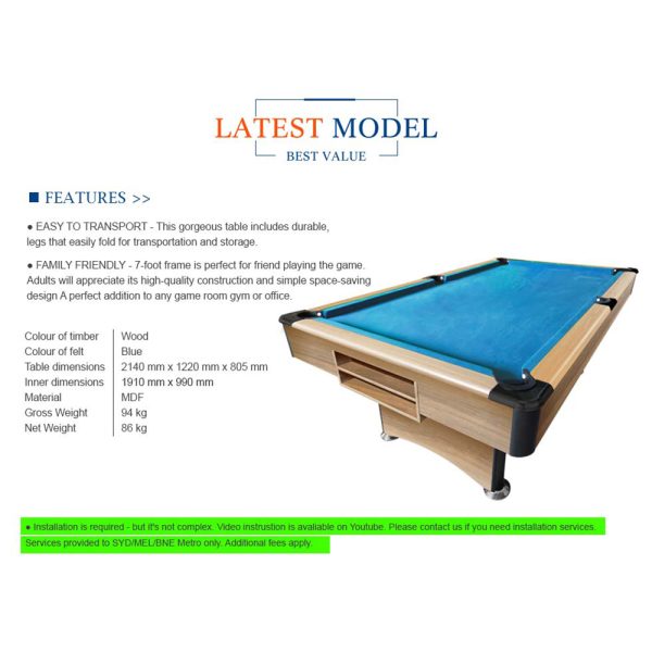 MACE 7FT 3-IN-1 Foldable Pool Table Snooker Table Pool Table Billiards Game, Table Tennis Table, Dining Table