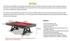 MACE 8FT EIFFEL Slate Pool / Billards / Snooker Table W/ Dining Top