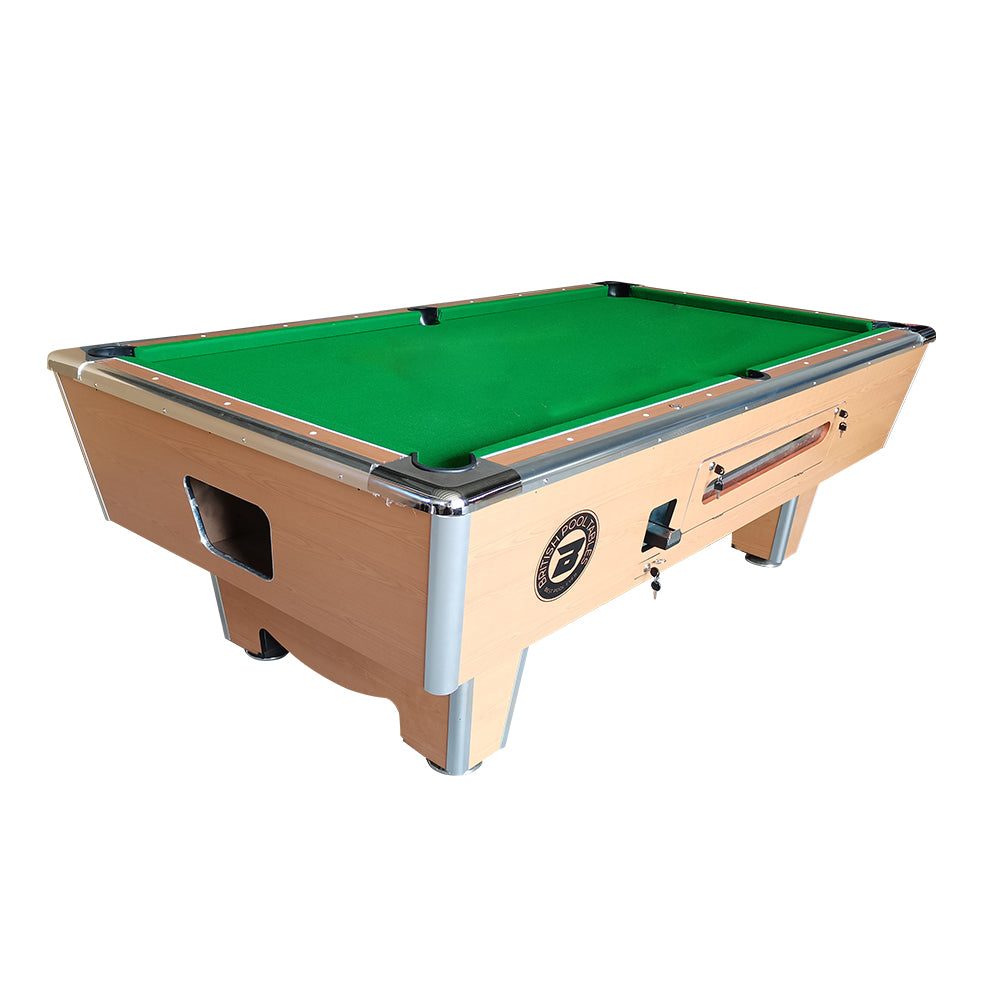 MACE P058 8FT Slate Coin Operated Pool, Billiards Table – Green&Wood