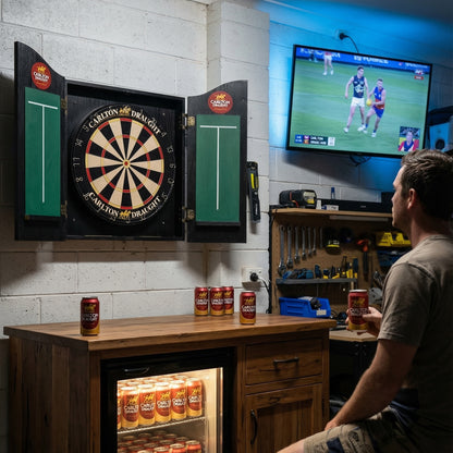 Carlton Draught Branded Dartboard with Cabinet (SHIPS IN 8 WEEKS)