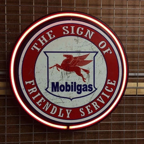 Mobil Gas Circular Neon Sign