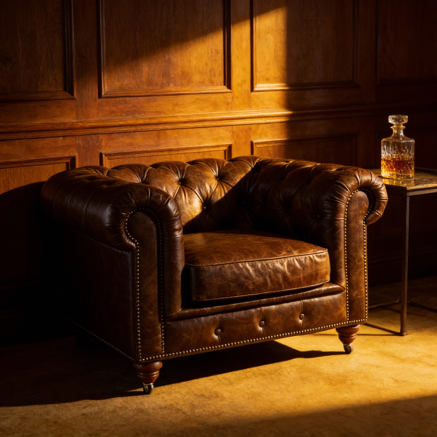 Winston Classic Vintage Leather Chesterfield lounge chair – Cigar Brown