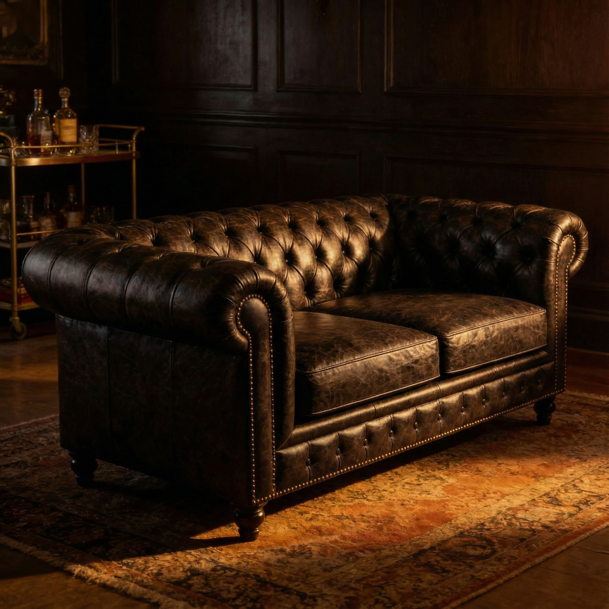 Winston Two Seat Classic Vintage Leather Chesterfield lounge – Cigar Brown