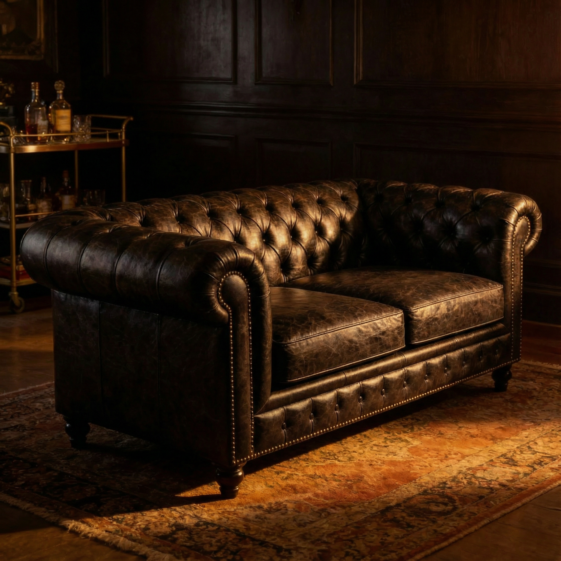 Winston Two Seat Classic Vintage Leather Chesterfield lounge – Cigar Brown