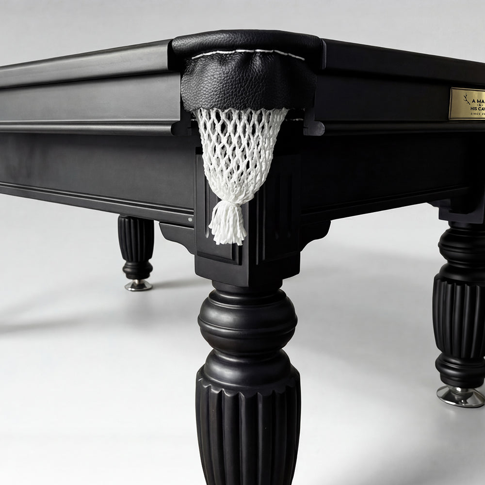 Solid Oak 8ft Slate Pool Table - Black Frame/Black Felt