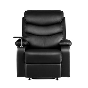 Furniture > Living Room - Artiss Recliner Chair Armchair Lounge Sofa Chairs Couch Leather Black Tray Table