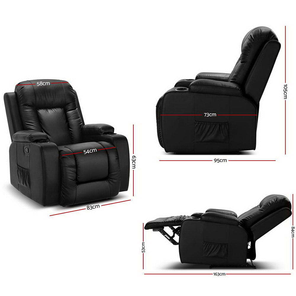 Furniture > Living Room - Artiss Electric Massage Chair Recliner Luxury Lounge Sofa Armchair Heat Leather