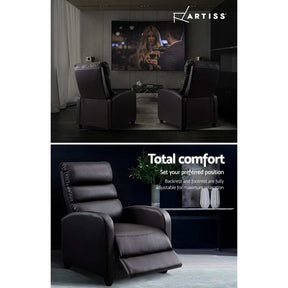 Furniture > Living Room - Artiss Luxury Recliner Chair Chairs Lounge Armchair Sofa Leather Cover Brown