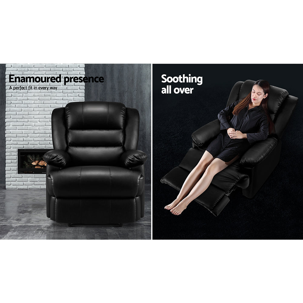 Furniture > Living Room - Artiss Recliner Chair Armchair Luxury Single Lounge Sofa Couch Leather Black
