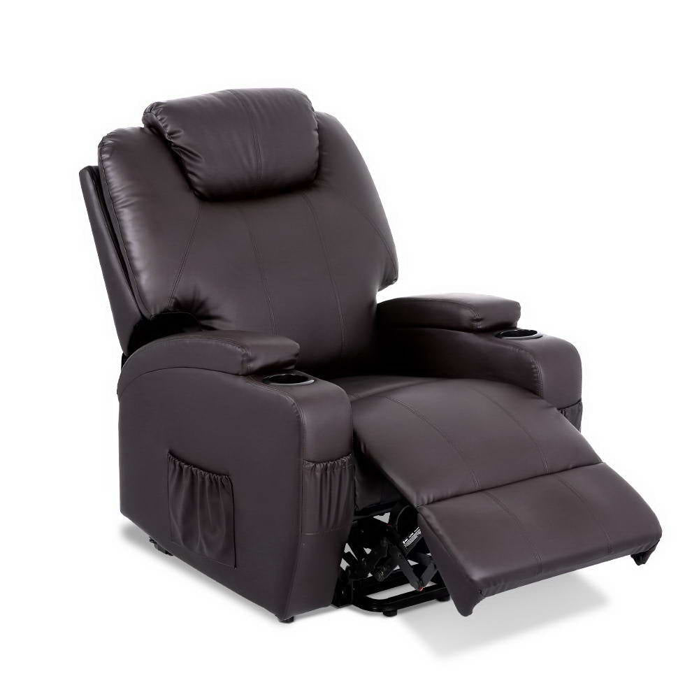 Furniture > Living Room - Artiss Electric Recliner Lift Chair Massage Armchair Heating PU Leather Brown