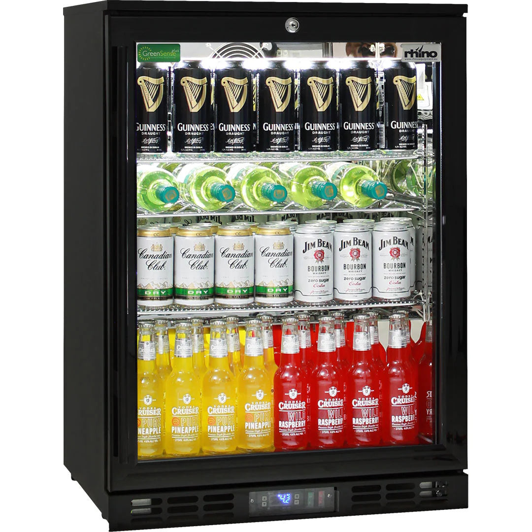 Black Commercial Glass Door Bar Fridge Energy Efficient Rhino