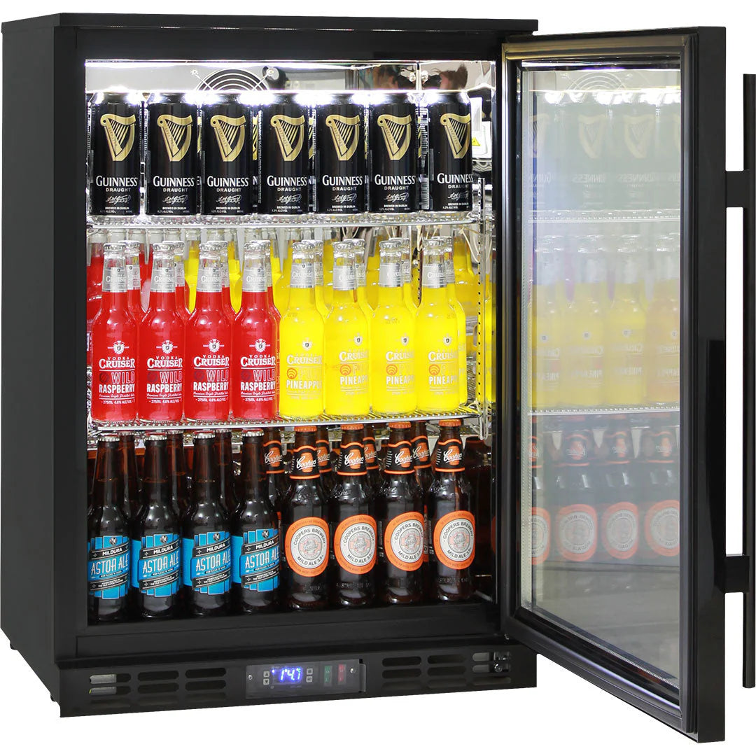 Black Commercial Glass Door Bar Fridge Energy Efficient Rhino