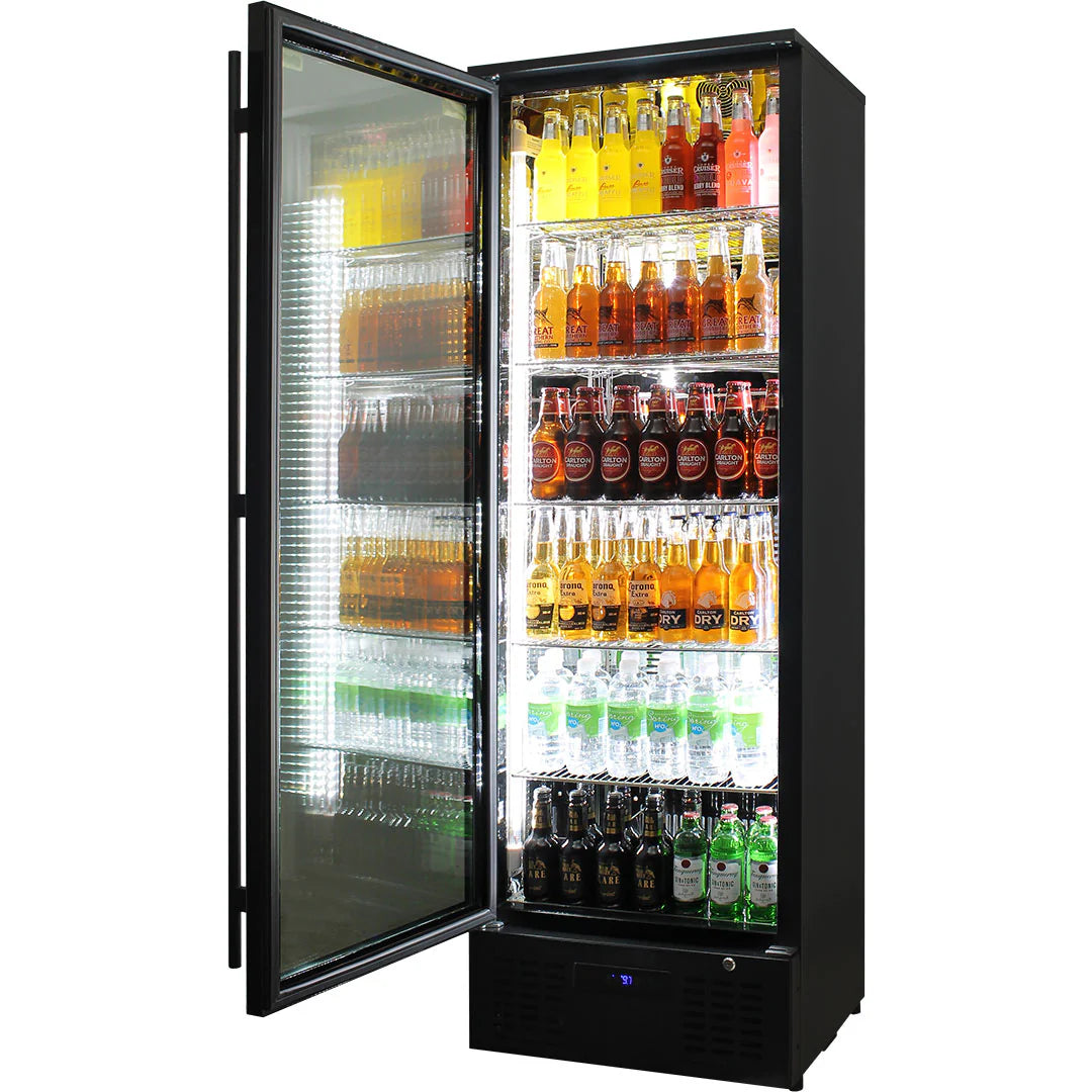 Rhino Black Commercial Upright Triple Glass Door Bar Fridge Ultra Energy Efficient Left Hinged - Model SGT1L-BS 