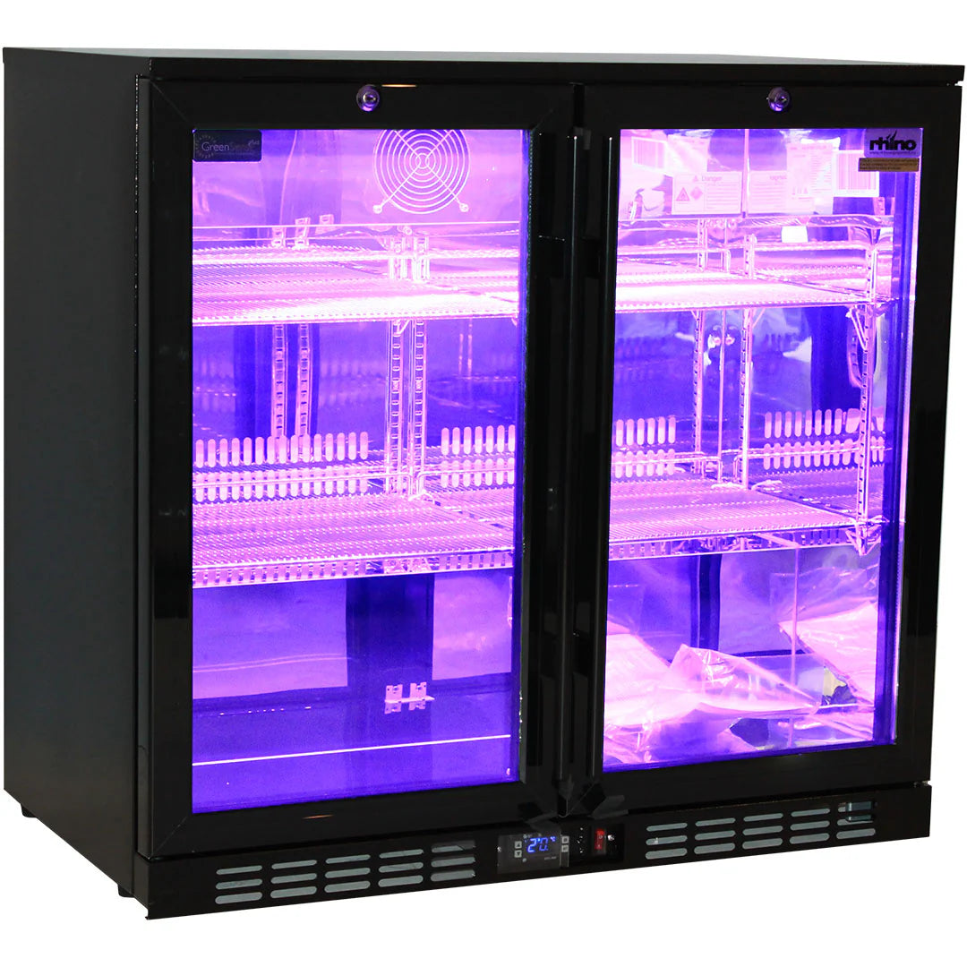 Rhino Night Club Commercial Multi Light Coloured Black 2 Door Bar Fridge (ON BACKORDER FOR MID JUL)
