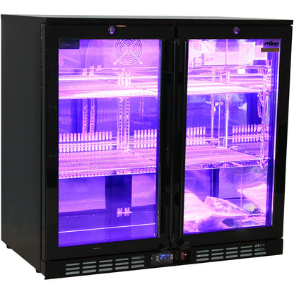 Rhino Night Club Commercial Multi Light Coloured Black 2 Door Bar Fridge (ON BACKORDER FOR MID JUL)