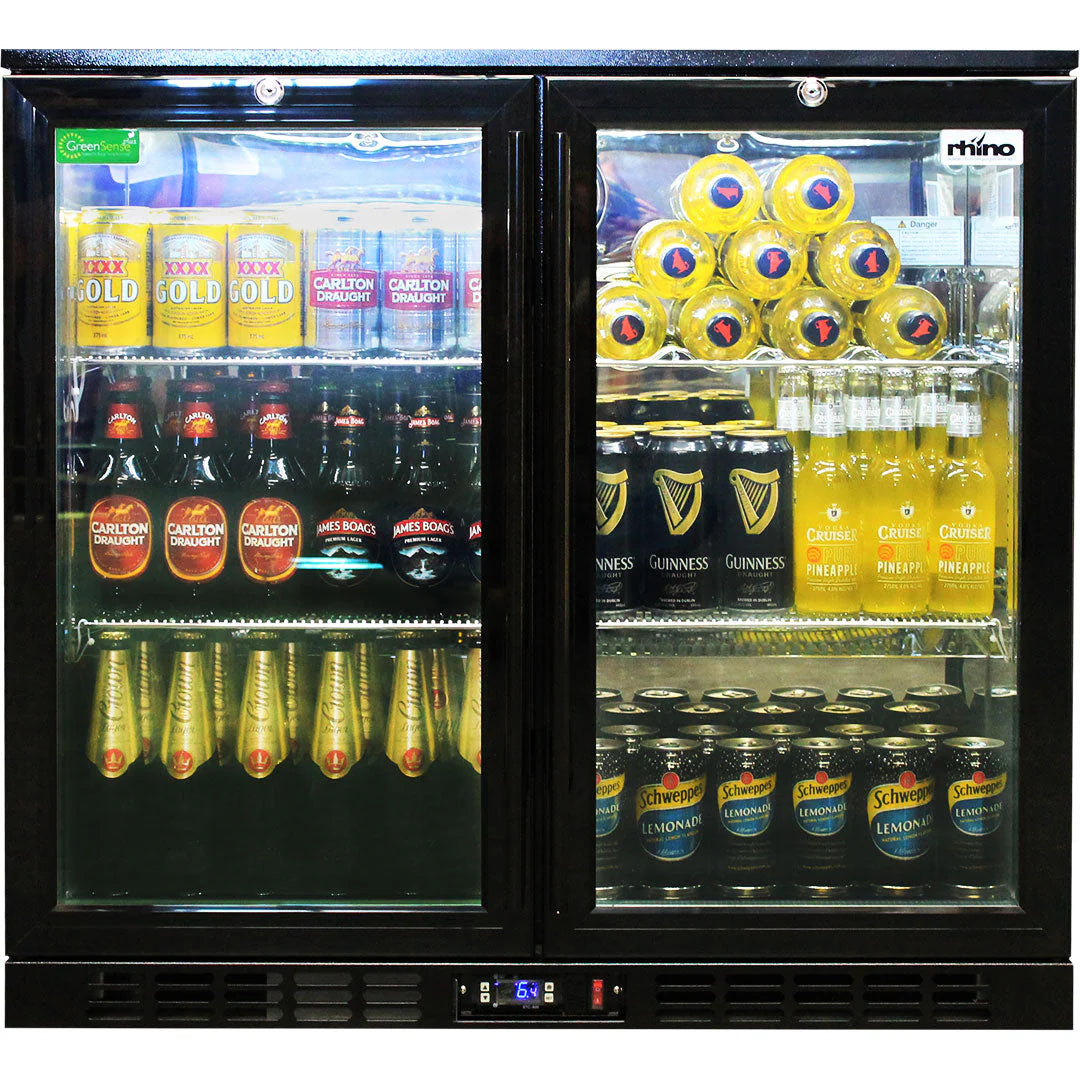 Rhino Night Club Commercial Multi Light Coloured Black 2 Door Bar Fridge (ON BACKORDER FOR MID JUL)