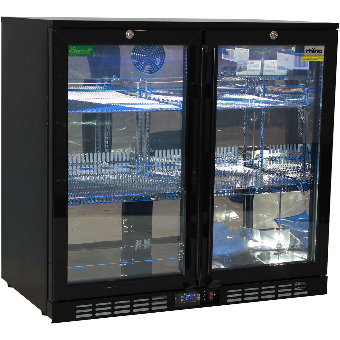 Rhino Night Club Commercial Multi Light Coloured Black 2 Door Bar Fridge (ON BACKORDER FOR MID JUL)