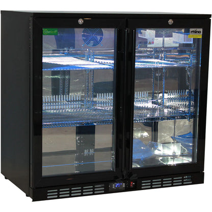 Rhino Night Club Commercial Multi Light Coloured Black 2 Door Bar Fridge (ON BACKORDER FOR MID JUL)