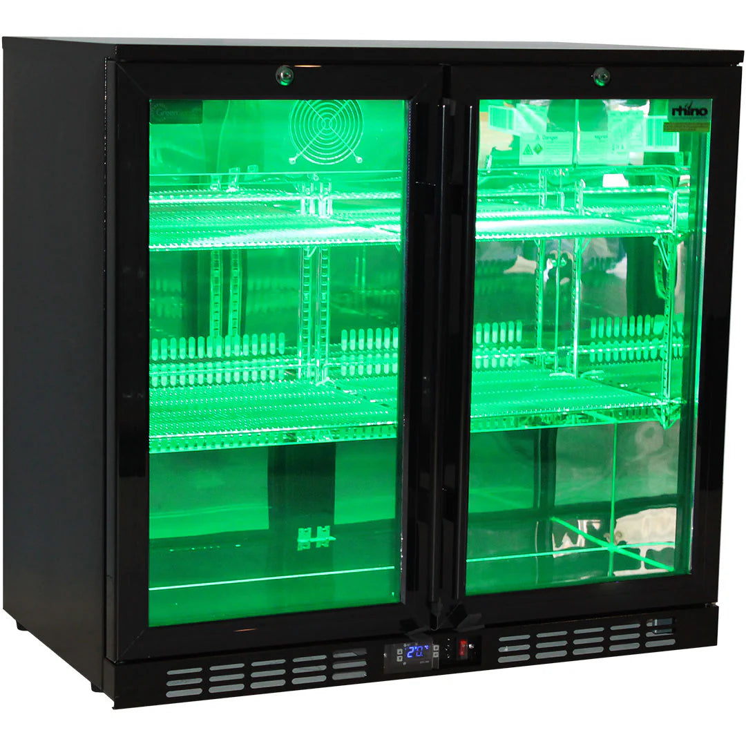 Rhino Night Club Commercial Multi Light Coloured Black 2 Door Bar Fridge (ON BACKORDER FOR MID JUL)