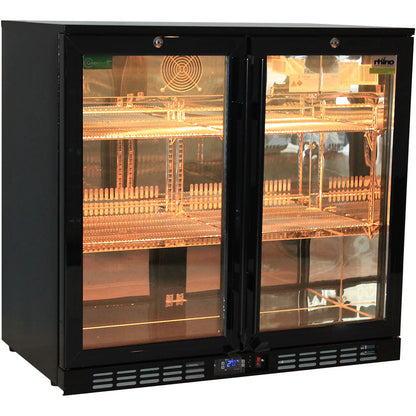 Rhino Night Club Commercial Multi Light Coloured Black 2 Door Bar Fridge (ON BACKORDER FOR MID JUL)