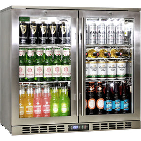 Rhino Stainless Steel 2 Door Heated Glass Bar Fridge