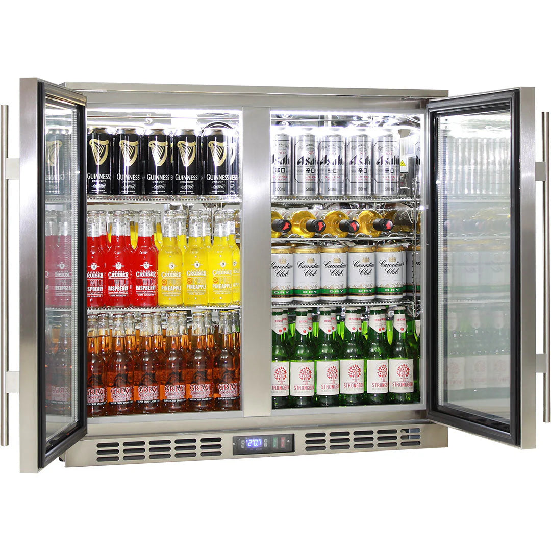Rhino Stainless Steel 2 Door Heated Glass Bar Fridge