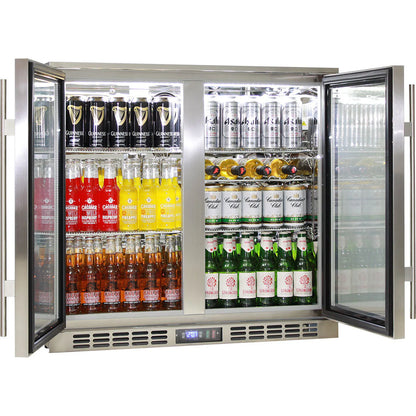 Rhino Stainless Steel 2 Door Heated Glass Bar Fridge