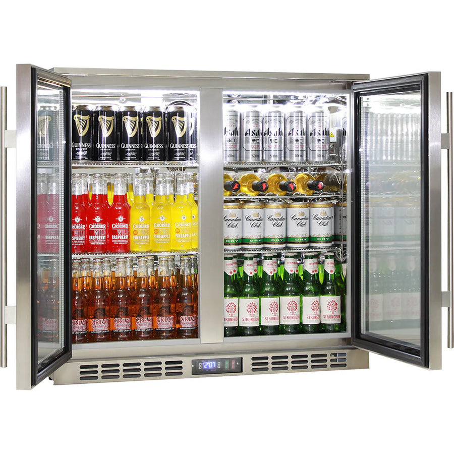 Rhino Stainless Steel 2 Door Heated Glass Bar Fridge