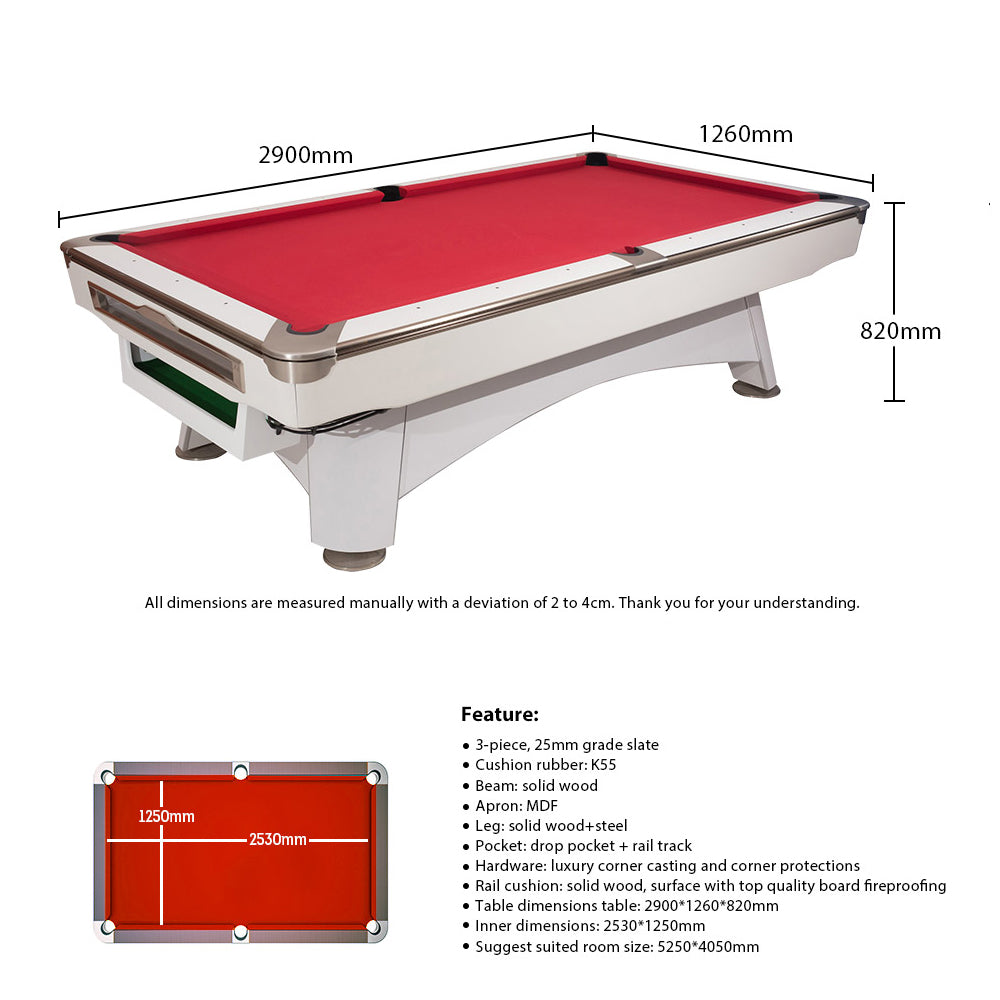 MACE NEON 9FT Slate Billiard Table Pool Snooker Table – White Frame