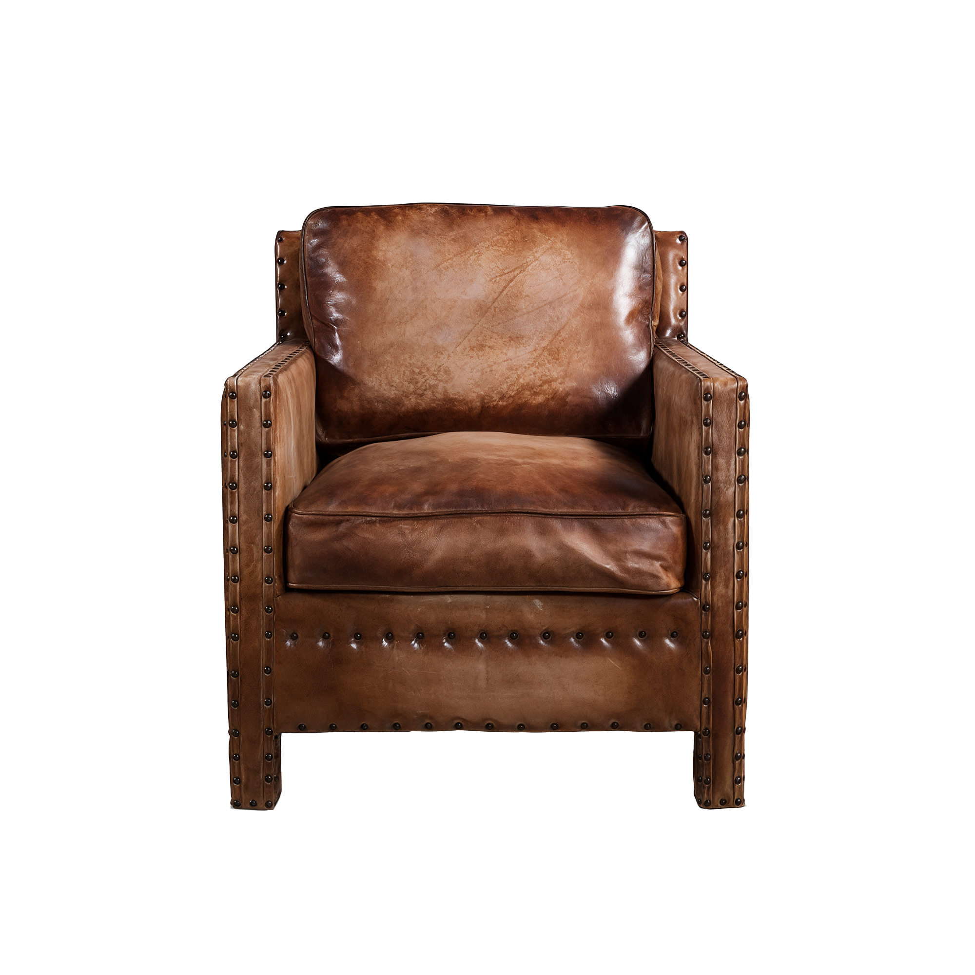 Scabrous Distressed Brown Leather Armchair