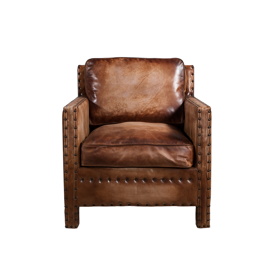 Scabrous Distressed Brown Leather Armchair