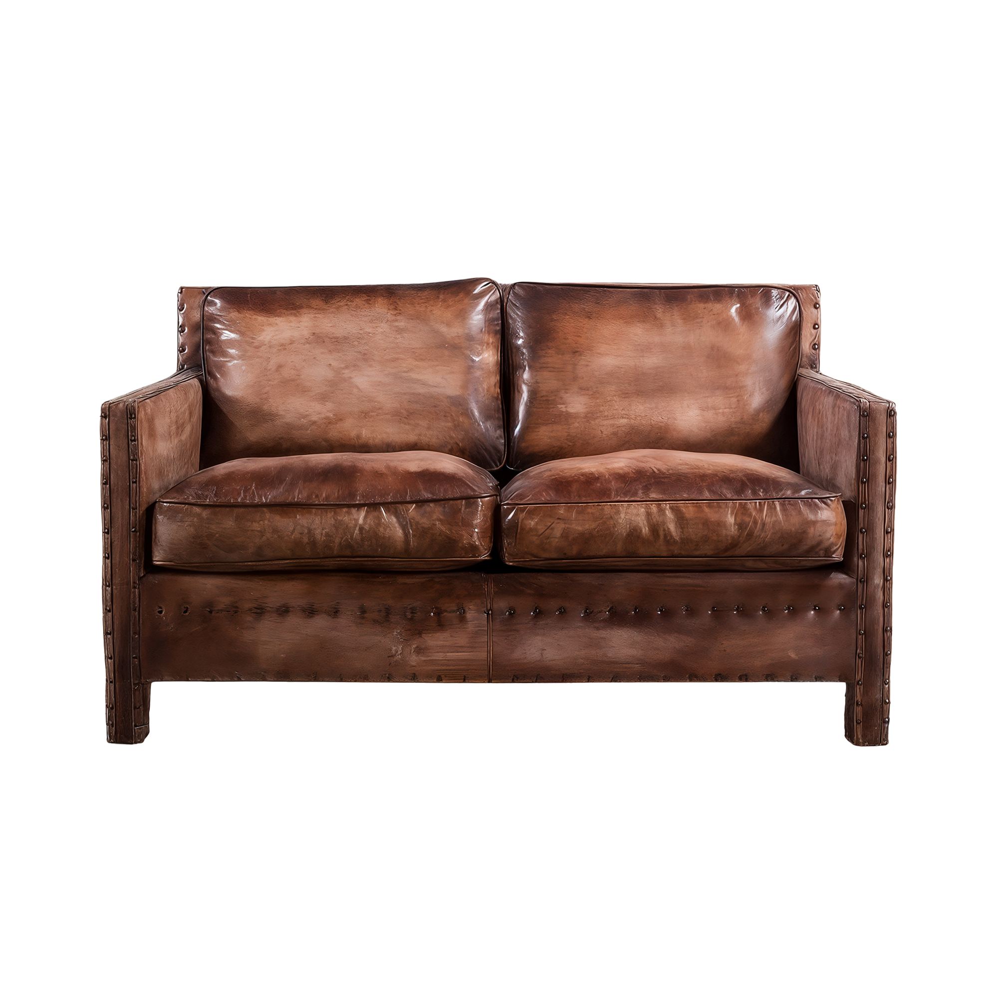 Scabrous Distressed Brown Leather Lounge – 2 seat