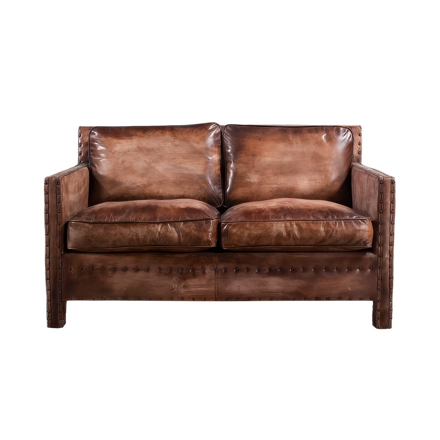 Scabrous Distressed Brown Leather Lounge – 2 seat