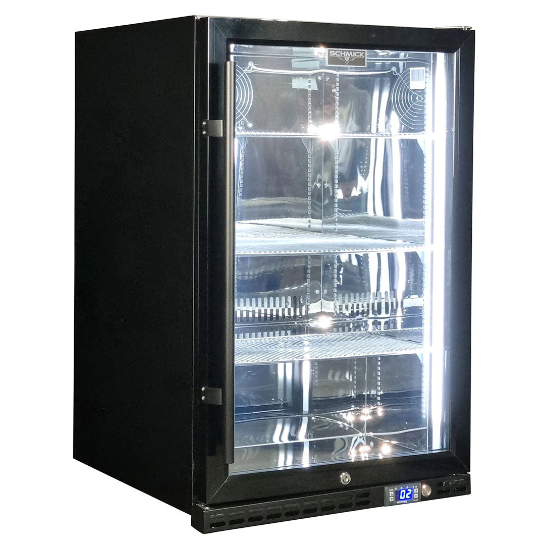 Schmick Black Quiet Front Venting Under Bench Triple Glazed Glass Door Bar Fridge - Model SK146R-B